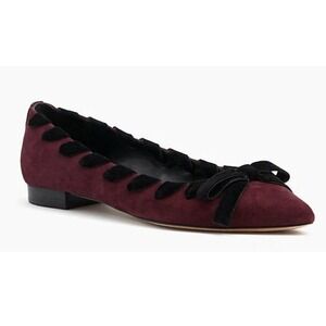 Kate Spade Kalani‎ Flats Deep Cherry Burgundy Black Braided Trim Bow Size 9
